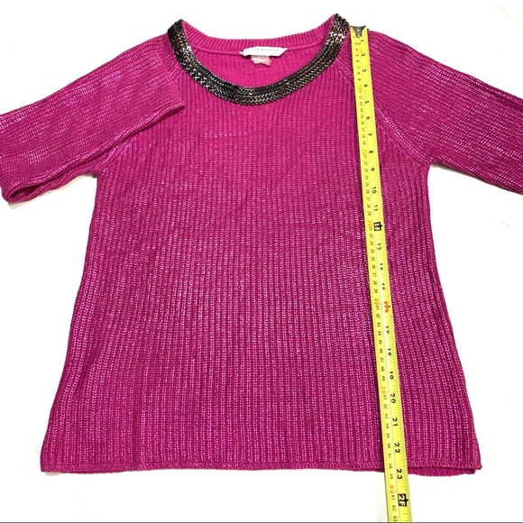 Peter Nygard Hot Pink Jewel Coated Cable Knit Sweater Size Small - Picture 8 of 9